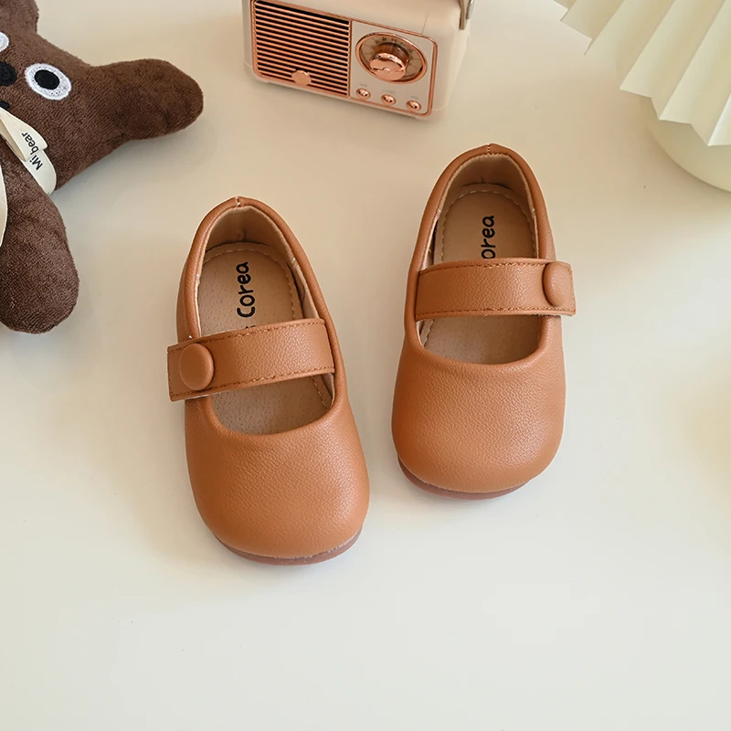 Girl PU Leather Shoes Spring Autumn 2024 New Children Princess Flats Soft-soled Loafer Baby Footwear Size 23-35