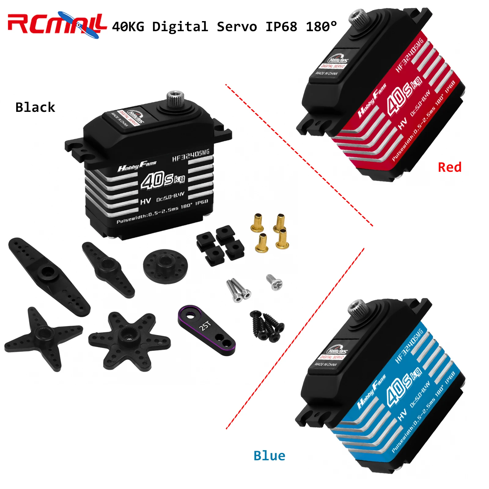 40KG Digital Servo Brushless Motor 180° Waterproof IP68 High Torque Steel Gear Servo for 1/12 1/10 1/8 RC Cars Crawler Robot