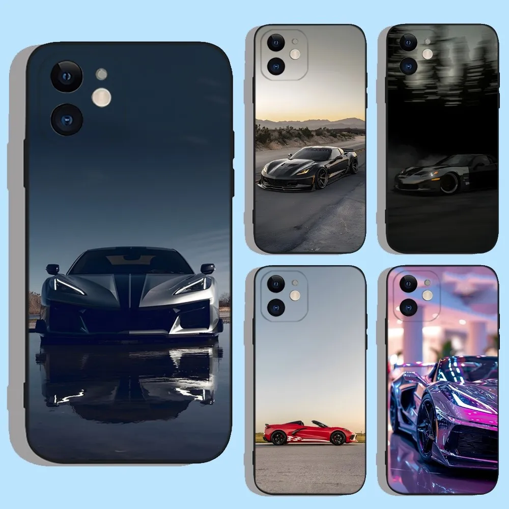 Fashion C-CorvetteS C8 C6 Phone Case For iPhone 16,15,14,13,12,11,XS,XR,X,8,7,Pro,Max,Plus,mini Silicone Black Cover