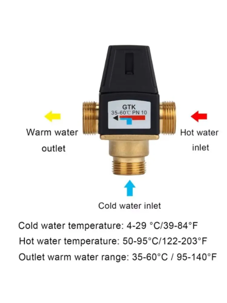 3 Way DN20 Thermostatic Mixing Valve Male Thread Brass Mixing Valve for Small Floor Heating Circulation