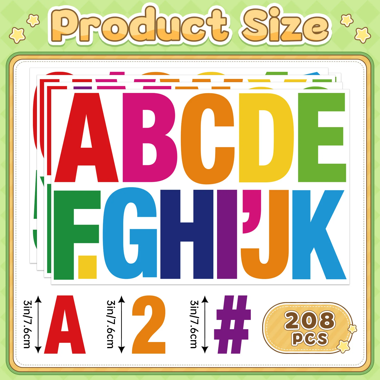 208Pcs 3 Inch Colorful Bulletin Board Alphabet & Number Stickers, 16 Sheets Self-Adhesive Letters for Poster Board, Classroom