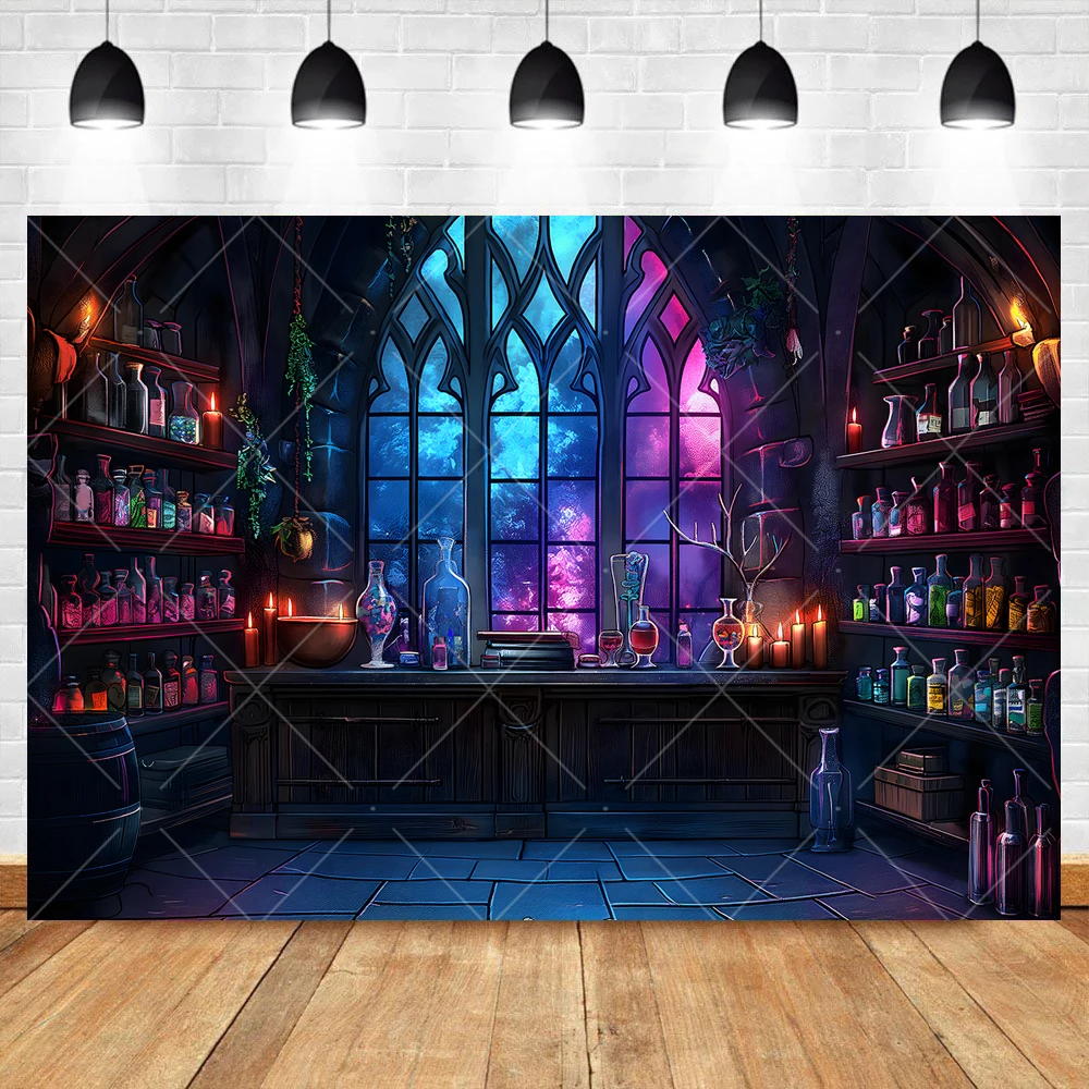 Halloween Theme Purple Laboratory Potions Photography Backdrops Custom Family Party Decor Banner Photo Studio Backgrounds Props