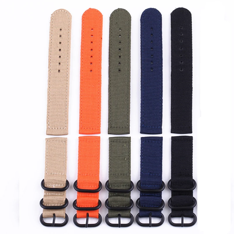 Nylon canvas watch strap 18mm 20mm 22mm 24mm circular buckle woven watchband Universal Clock Accessories Bracelet