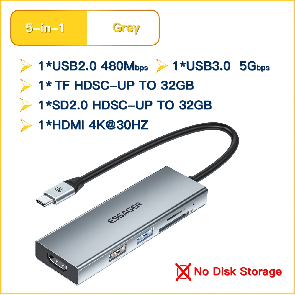 Essager USB C Typ C Kabel Hub Extender Hochgeschwindigkeits-USB 3,0 2,0 SD TF Kartenleser Ports Splitter für Laptop Computer Office Hub