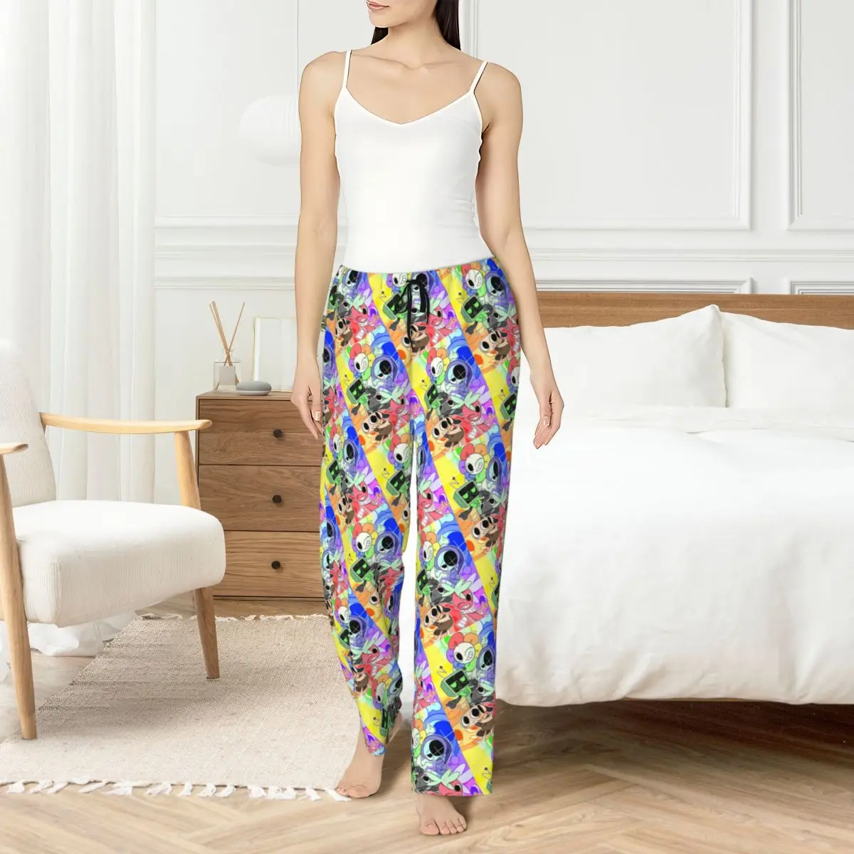 

Женские пижамные штаны с карманами и принтом «Мультяшный мир» для сна и отдыха