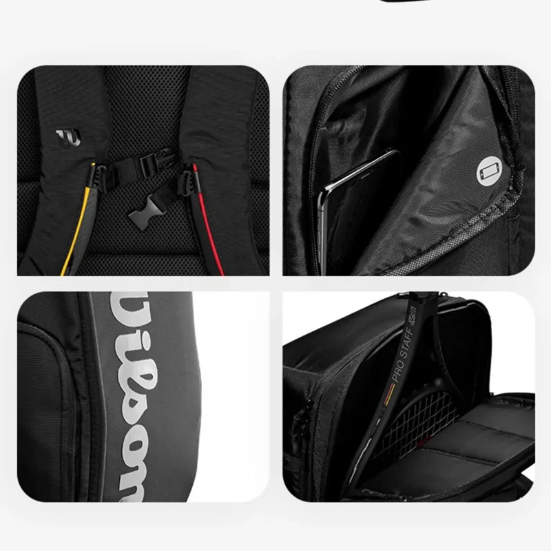 Wilson Tennis Padel Bag Holds 6 Tennis Rackets Sports Backpack Large Capacity Multifunction Portable Court Racket Bag Men Women