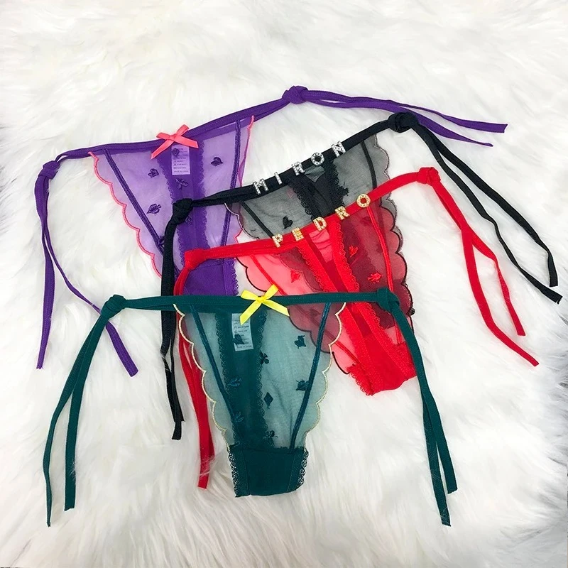 Sexy Lady Custom Underwear Personalised Name Letter G-string transparent Lace Embroider Thongs Customized With Name Panties