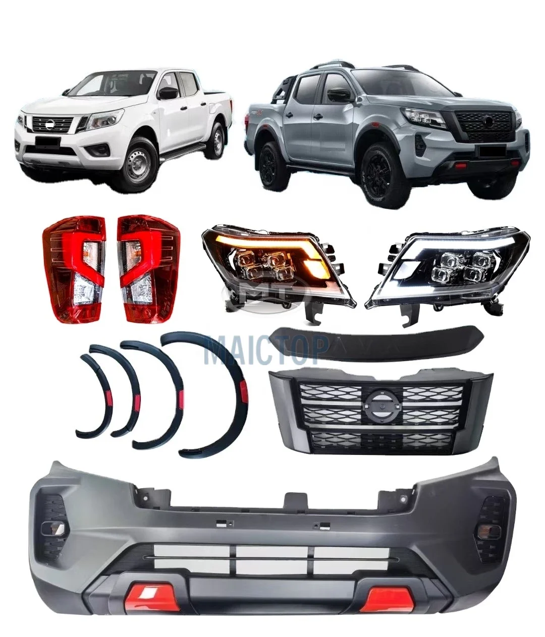 MAICTOP Car Front Bumper Facelift Kit Bodykit for Navara np300 2016 Upgrade to 2021 Body Kit