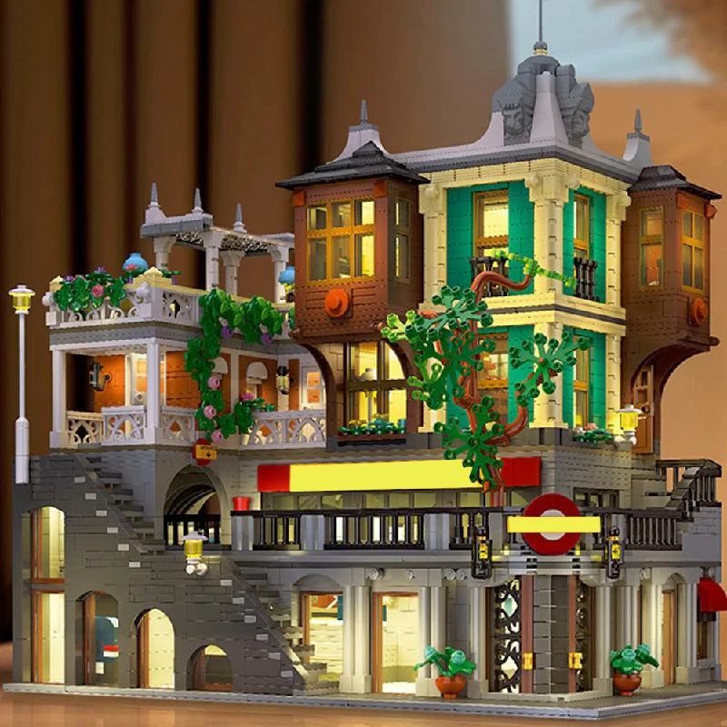 

Городской световой железнодорожный вокзал метро, поезд, креативный вид на улицу, большая модель, строительные блоки, игрушки, подарок для детей, 3692 шт.