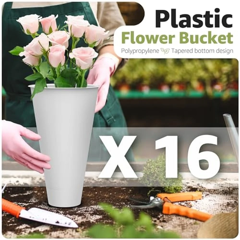Flower Display Stand 4 Layers with 16 PCS Round Buckets Plant Stand with Wheels Movable Metal Plant Stand for Terrace