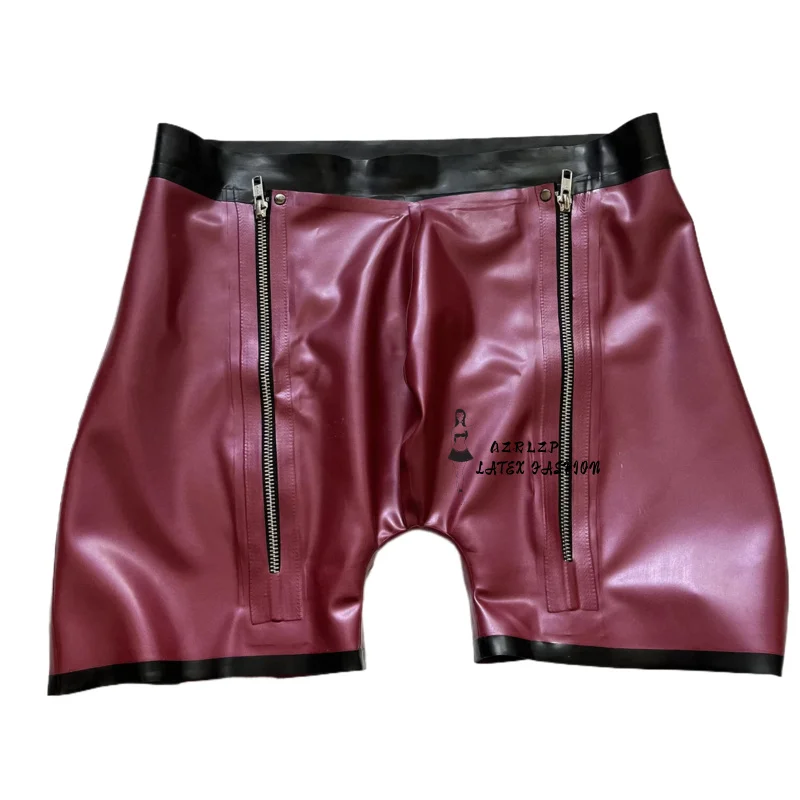 100%  Latex Rubber Men Hip Tight Shorts Sexy Boxer Shorts Zipper