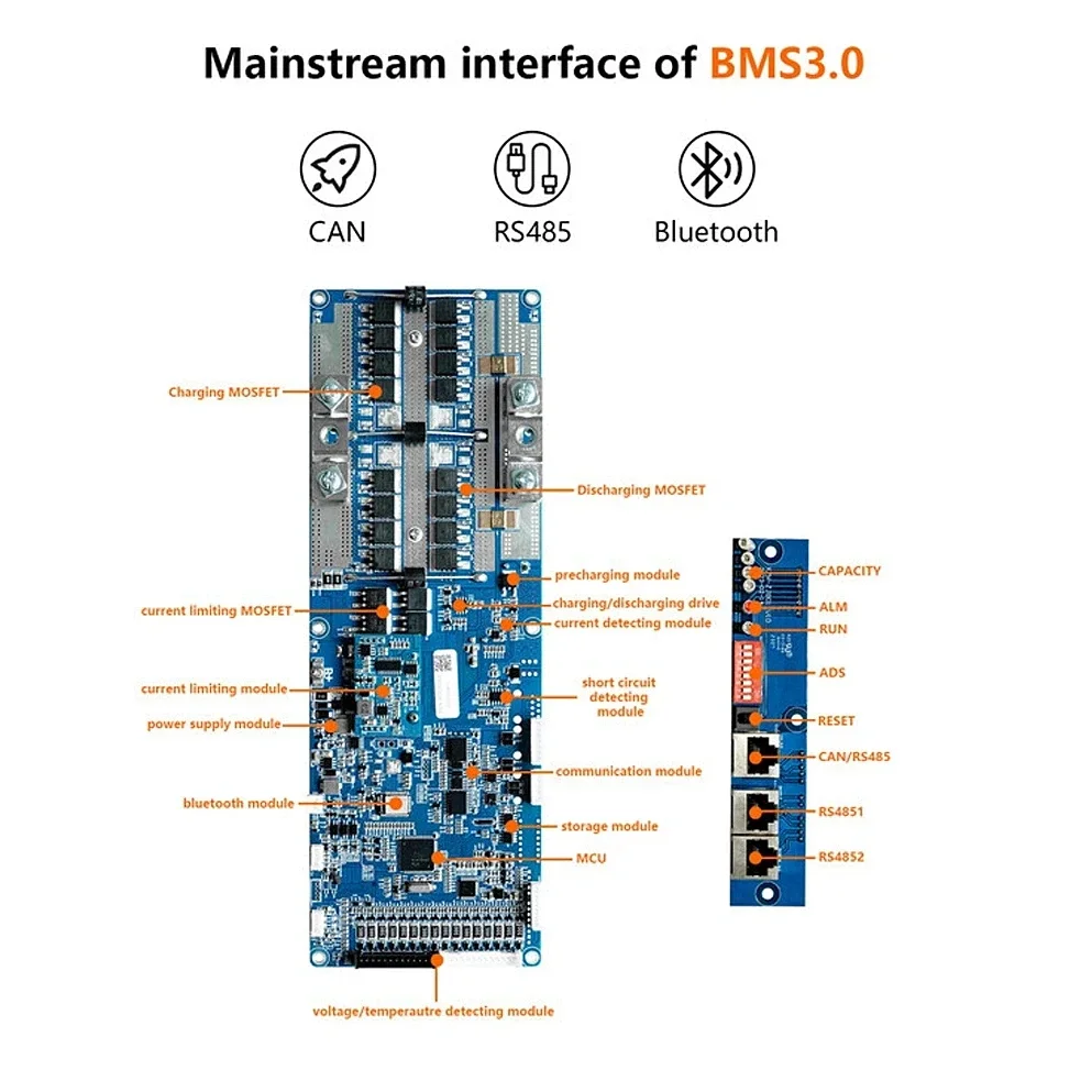 Seplos BMS 24V 48V 100A 150A 200A 7S 13S 14S 8S 15S 16S LFP With Bluetooth LCD Screen Smart BMS Li-Ion LiFePO4 Battery Inverter