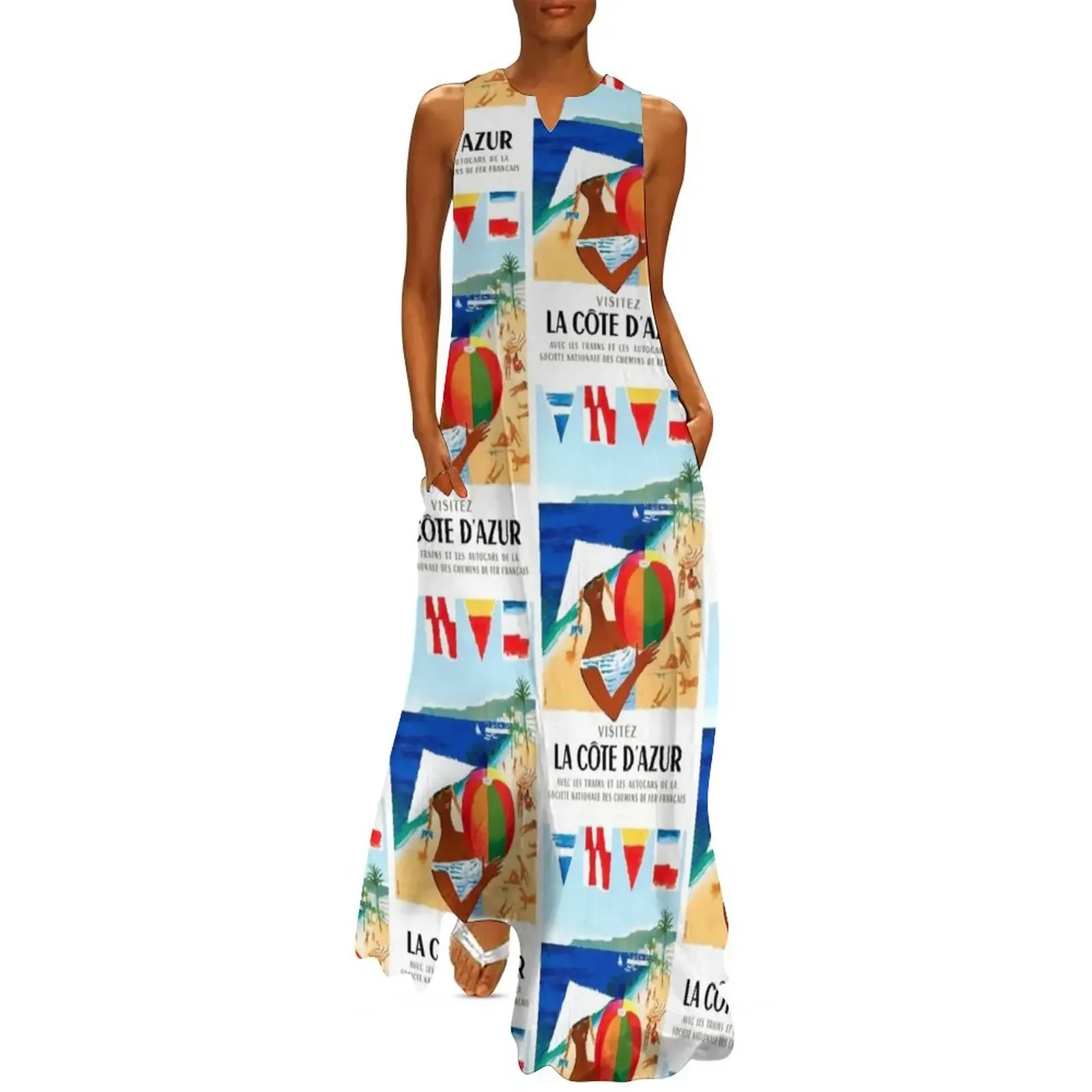 

1957 French Riviera Train Travel Poster Long Dress loose women's dress dress women summer 2025 woman