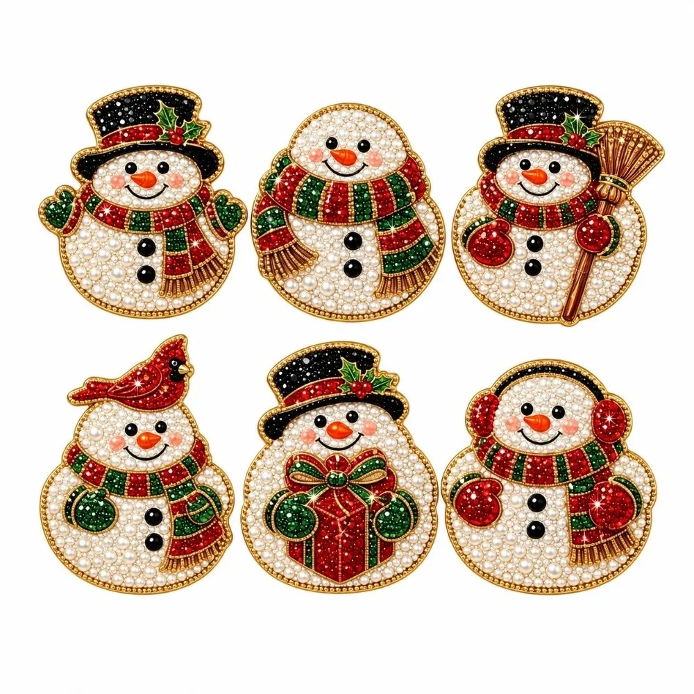 6 Sets Acrylic Material Diamond Painting Kits DIY Snowman Pattern Fridge Magnet Kits Christmas Craft Kits Fridge Decoration