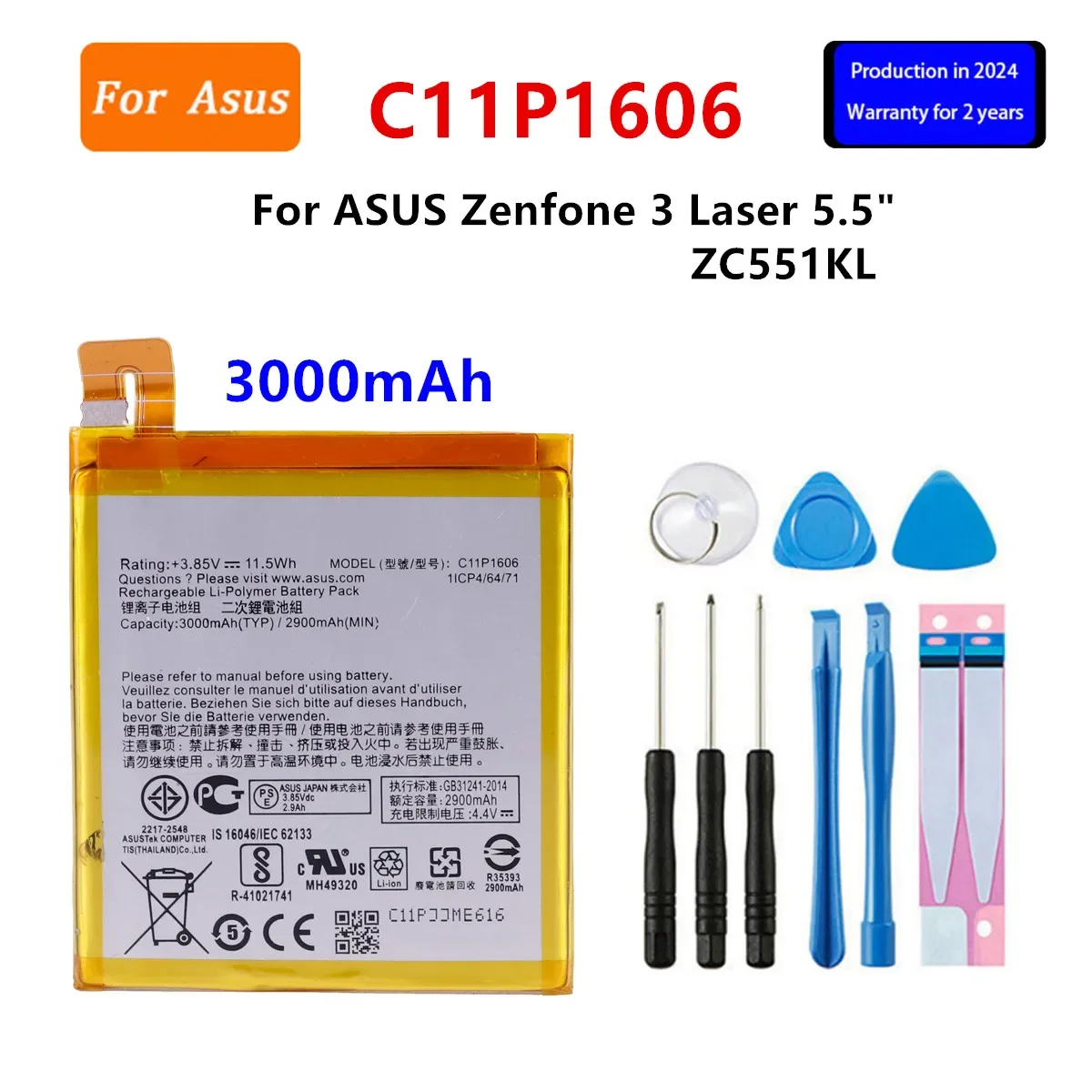 

Brand New Battery C11P1606 3000mAh For ASUS Zenfone 3 Laser 5.5" ZC551KL Phone Battery+Tools