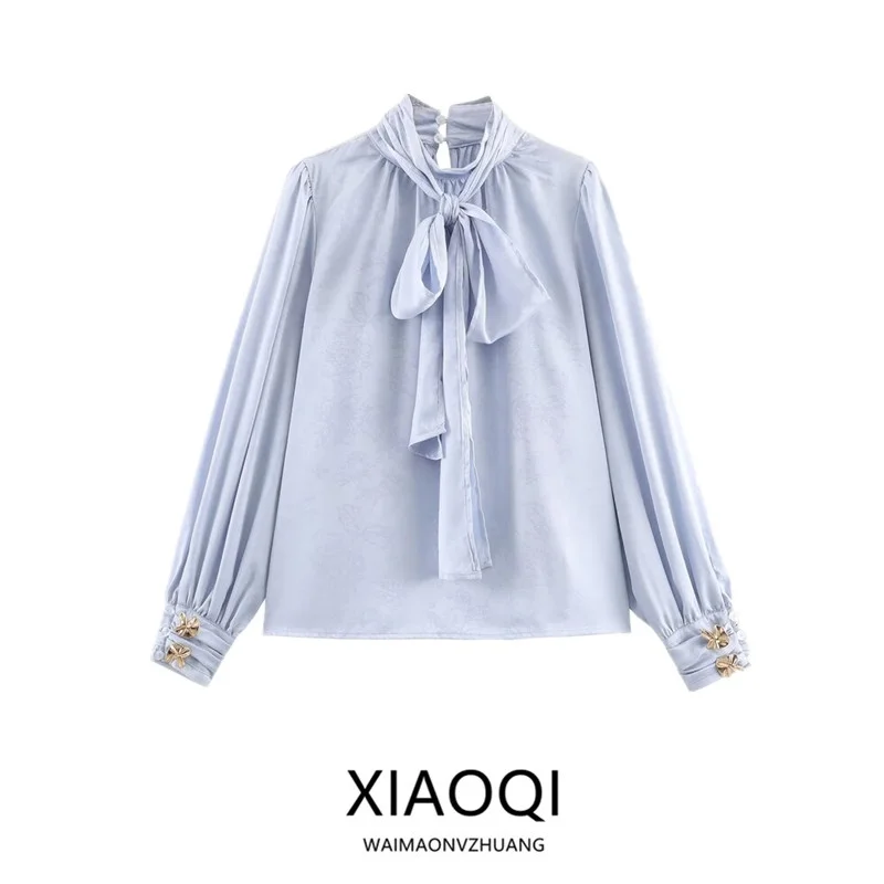 

Осень-зима, новинка, женский универсальный шелковый атласный узл с цветочной вышивкой, украшение, свободный крой, длинный све