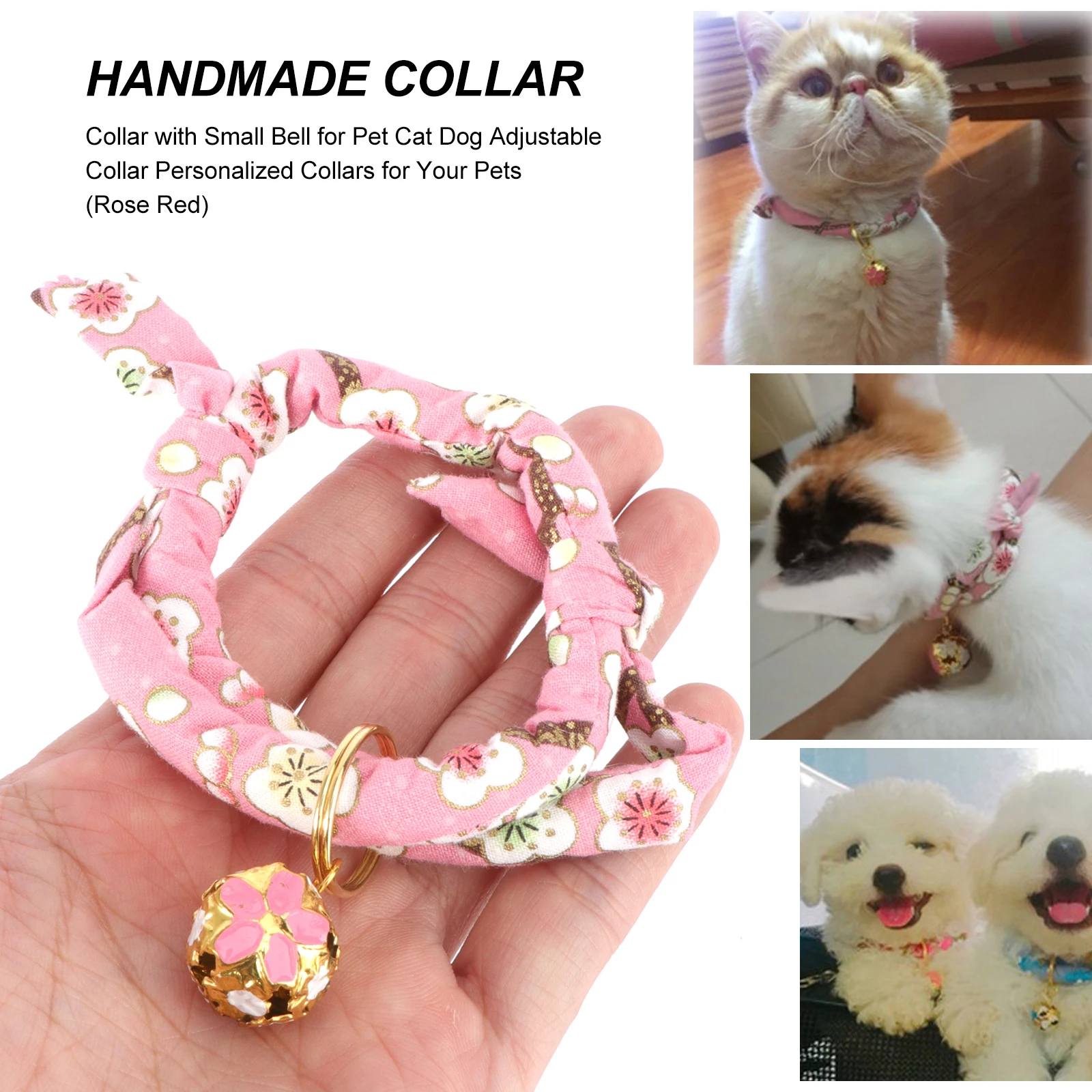 

Collar with Small Bell for Pet Cat Dog Adjustable Collar Personalized Collars for Your Pets (Rose Red)