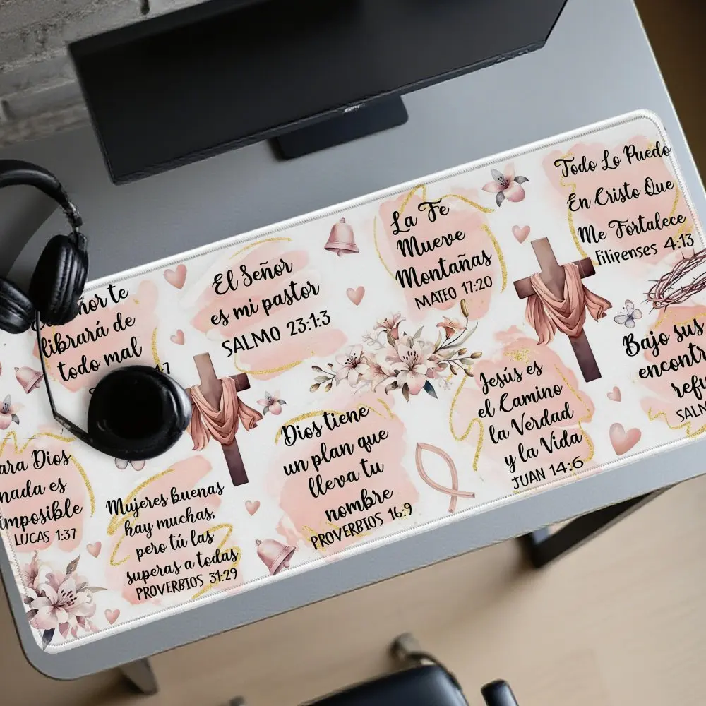 Inspirational Christian Quotes Spanish Bible Verses Extended Gaming Mouse Pad Rubber Desk Mat for Office