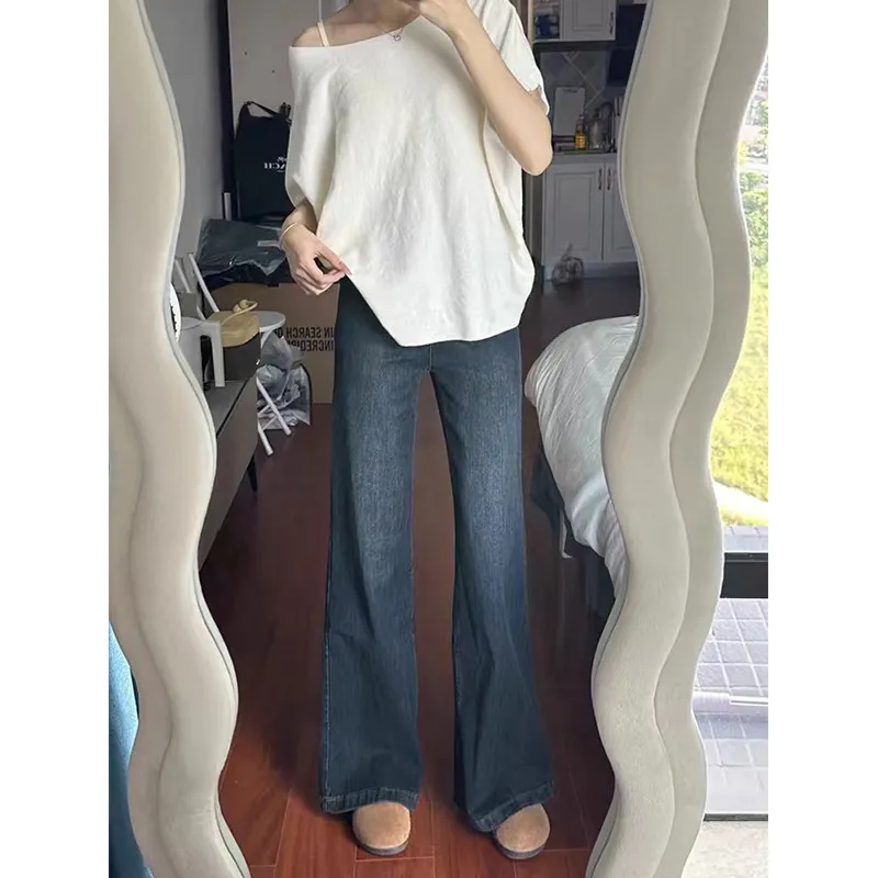 High Waist Straight Leg Skinny Jeans Women's Spring Summer Loose Fit Slimming for Pear Shaped Body Narrow Version Wide Leg Pants