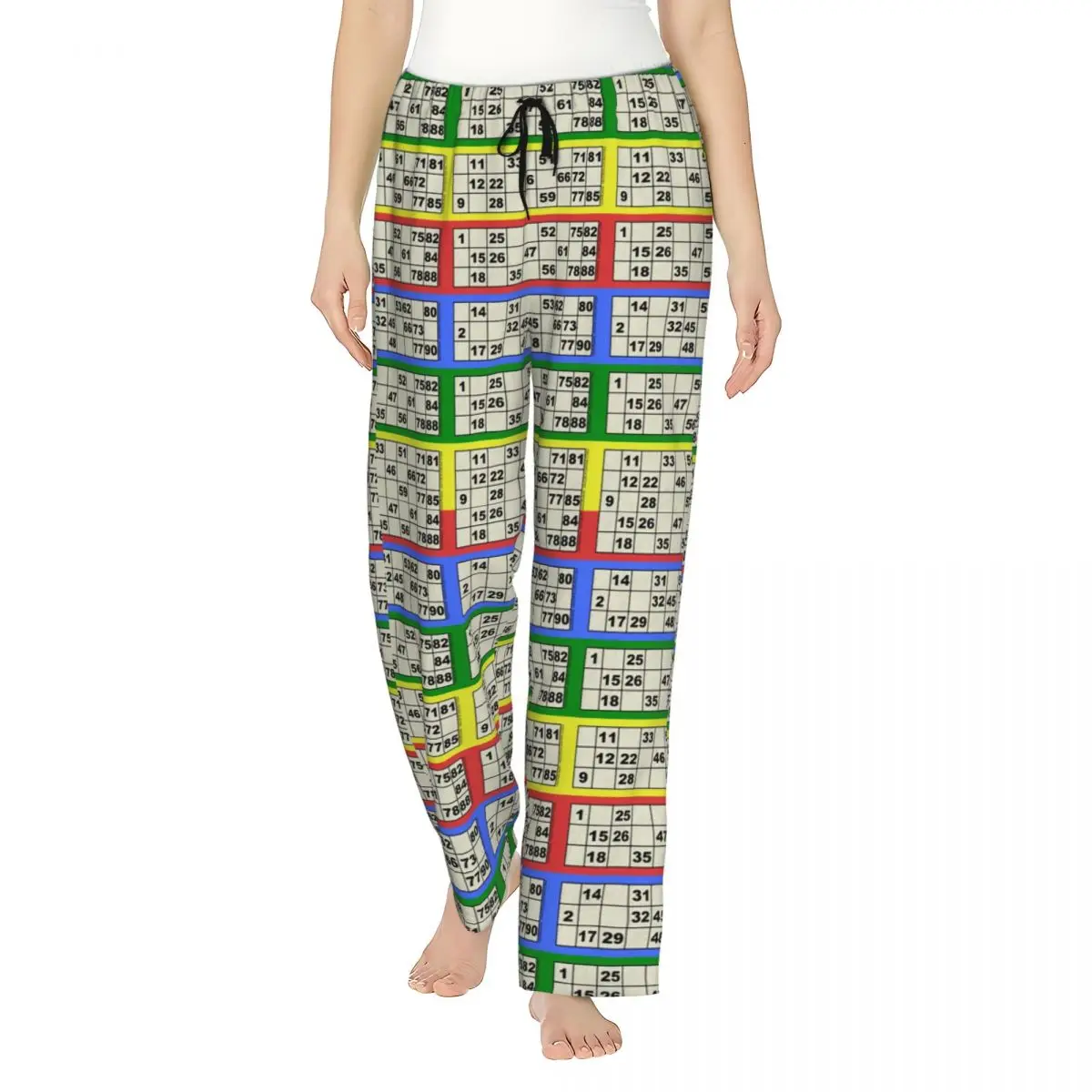 Custom Print 90 Ball Bingo Paper Game Pajama Pants Women Sleep Sleepwear Bottoms with Pockets