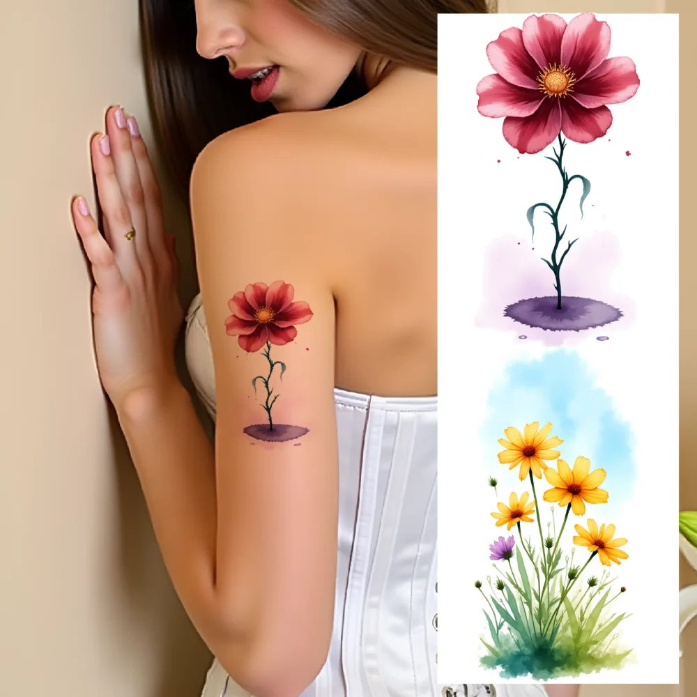 

9 шт., временные татуировки, цветочные наклейки, водонепроницаемые долговечные наклейки для тела, декоративные наклейки для дам, груди, щеки