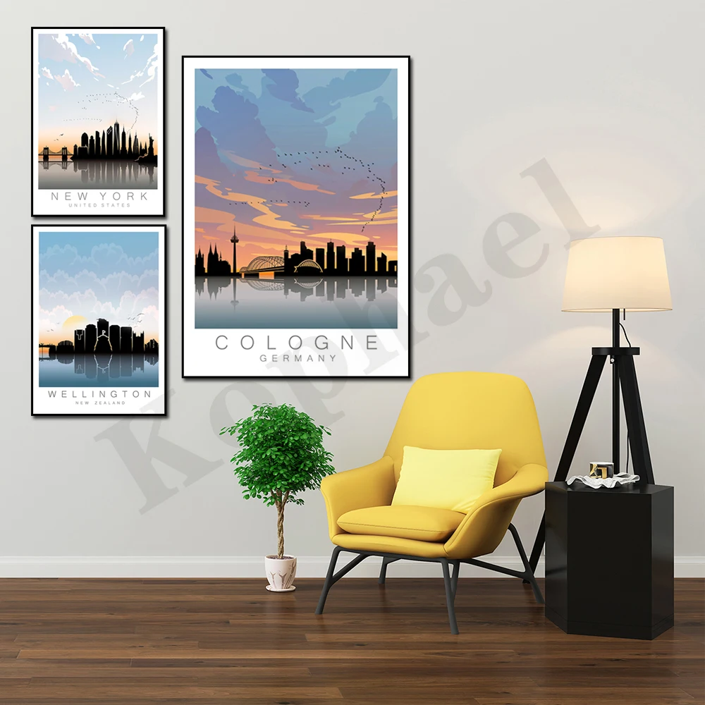 Riyadh Shenyang New York Wellington Cologne Harbin Springfield Halifax. City Travel Scenery. Home Wall Decor Art Canvas Painting