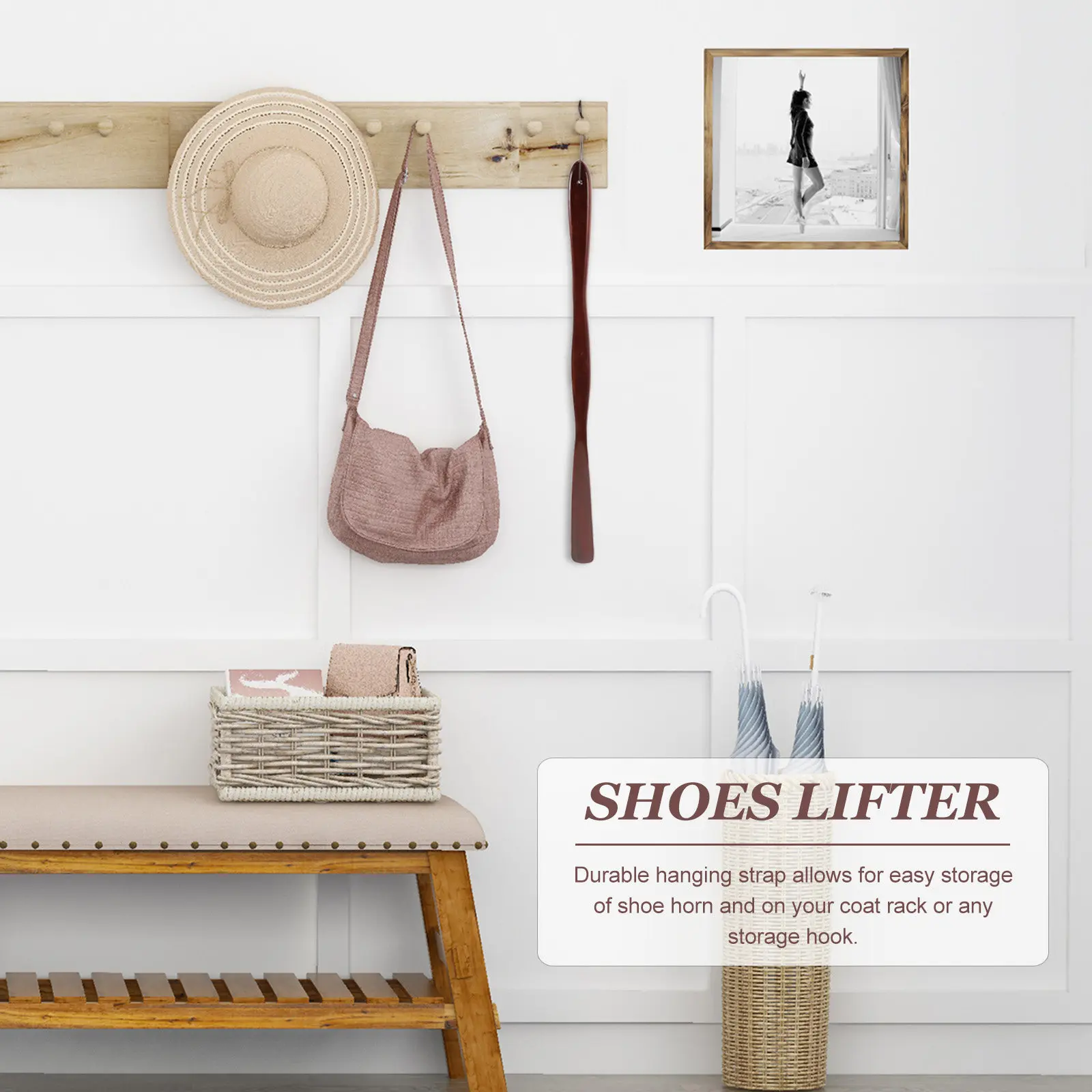 

Portable Wooden Shoehorn Long Handle Home Use Lightweight Comfortable Shoehorn Stick Useful Travel Shoe Horn Tool Shoes Lifter