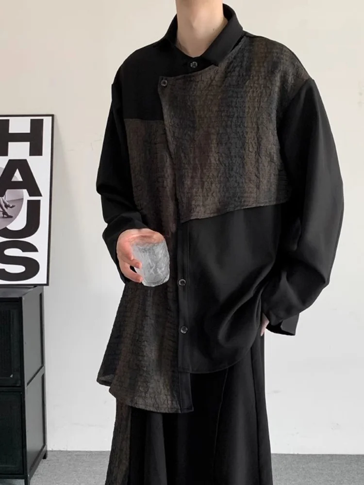 

New Chinese Sle Men's Long Sve irt High-End Sensation Small Design Splicing Jaet Trendy Brand Youth ular Loose Fit