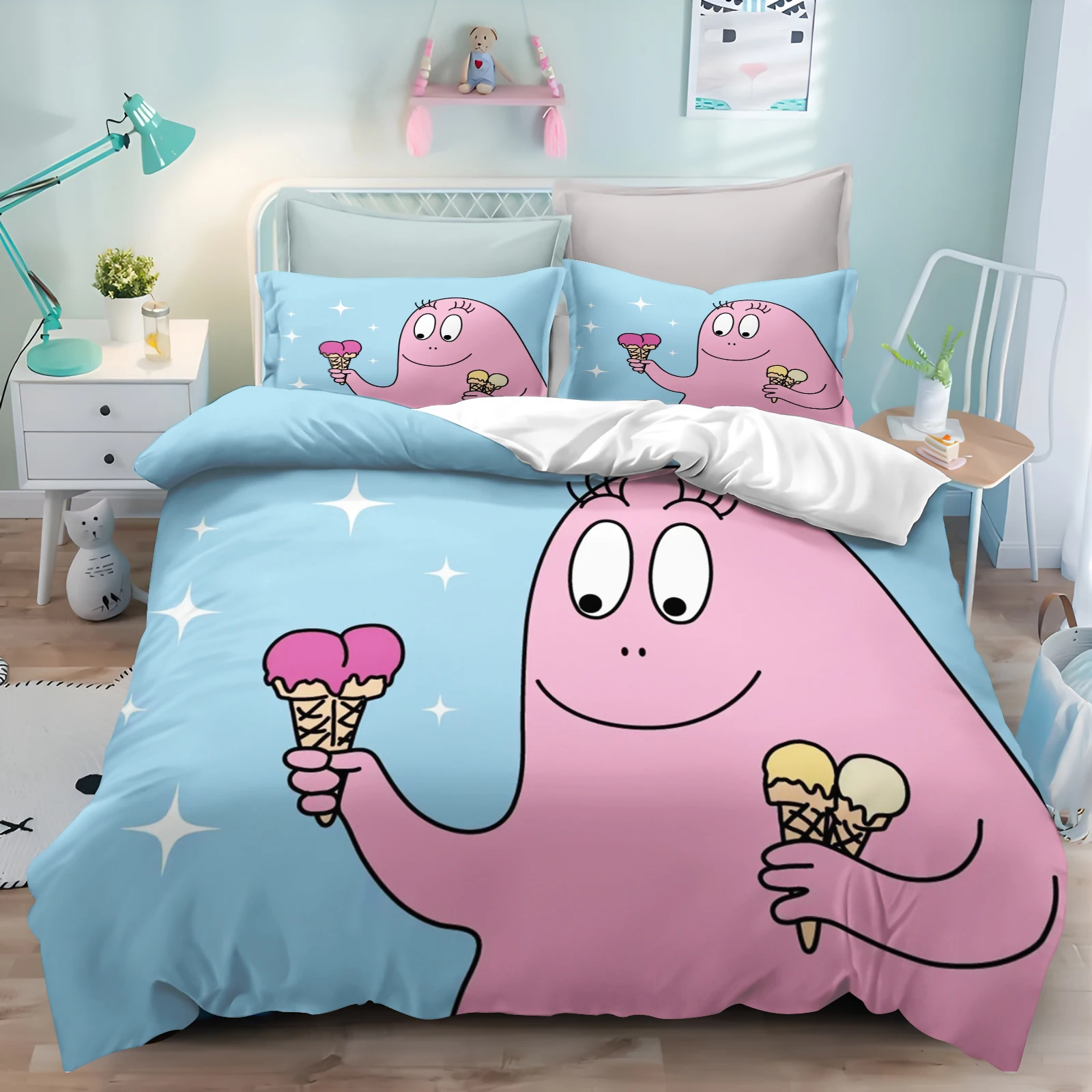 

Duvet Cover Cartoon 3-Piece Set Barbapapa Children Cute Polyester Soft Breathable Comforter Animation Bedding