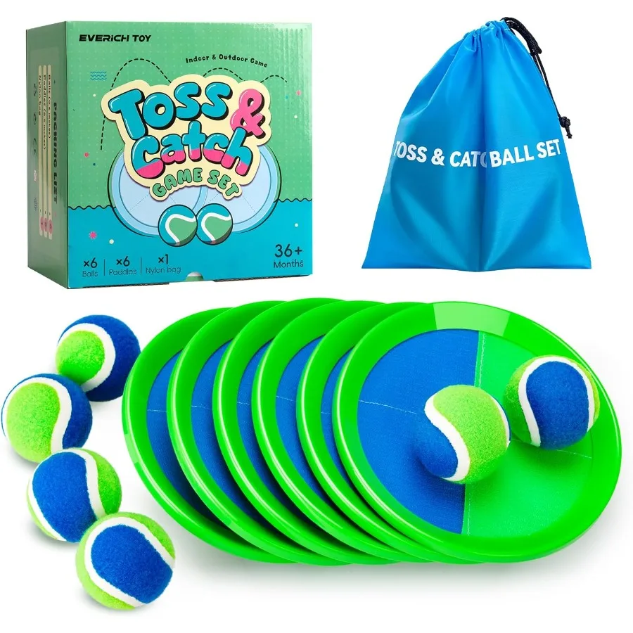 Ensemble de jeu de lancer et de capture de balle – Jeux d'intérieur et d'extérieur pour enfants de 3 à 12 ans, jouet aquatique pour piscine de sable de plage, comprend 6 pagaies, 6 balles collantes