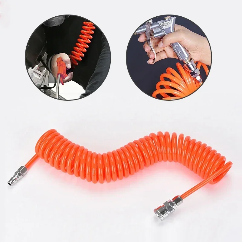 

6m/10m Orange Pneumatic Pipe Air Compressor Fittings Hose Polyurethane PE Telescopic Spring Spiral Pipe Tube Household Tools