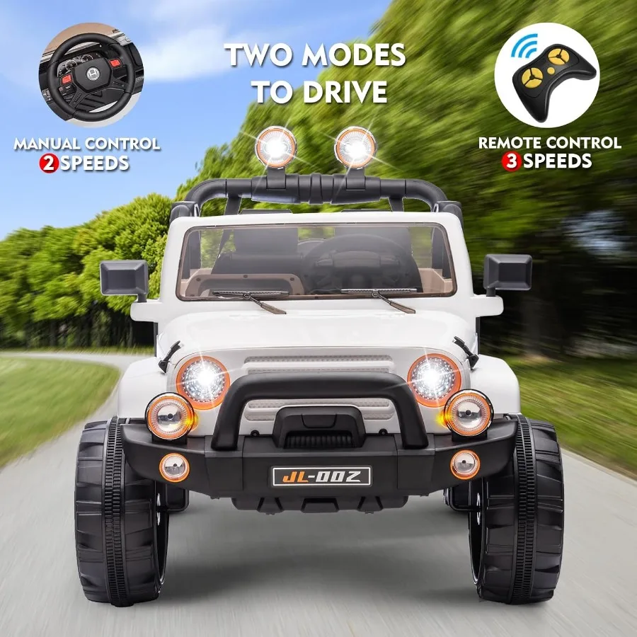 Samochód elektryczny dla dzieci 12V z pilotem dla rodziców, muzyką, Bluetooth, odtwarzaczem MP3, światłami LED, 2-osobowy, typu truck i samochód, z pokrowcem.