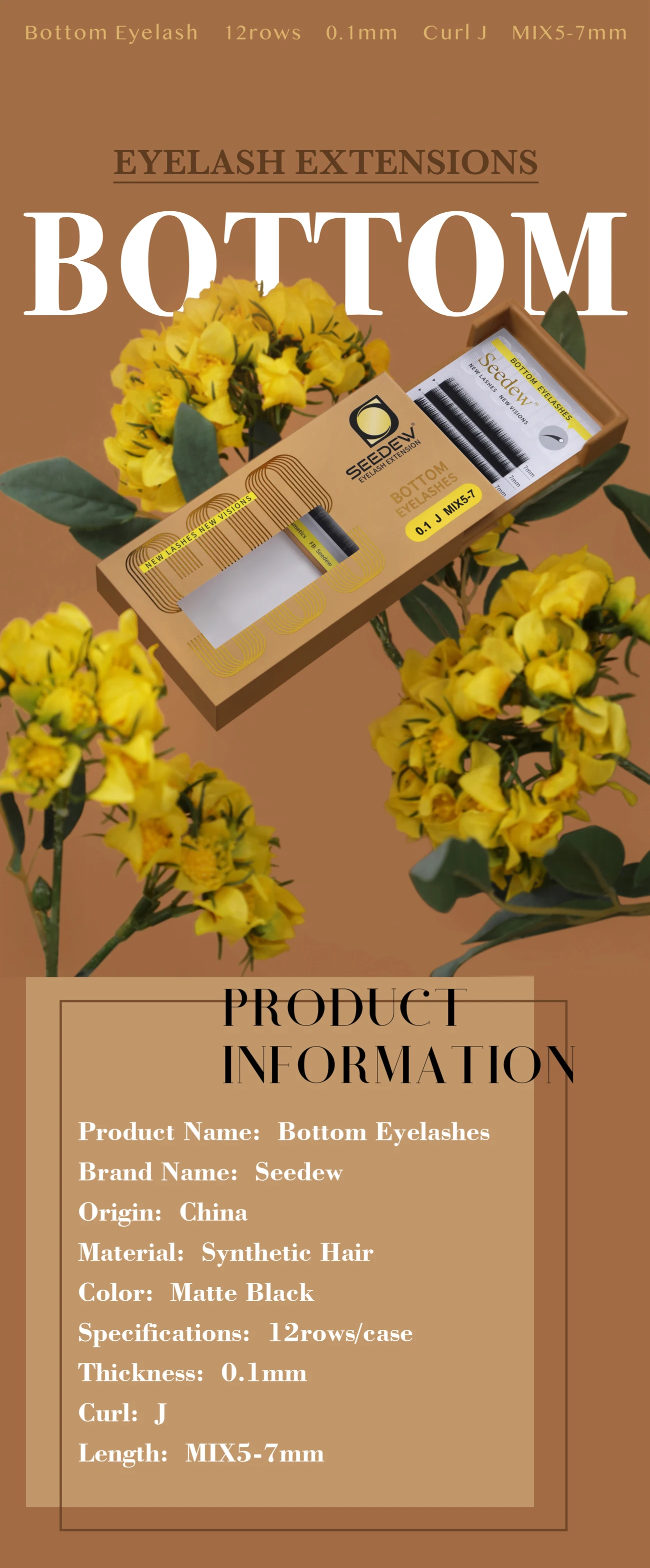 SEEDEW 0.10/0.15/0.20 J/B Curl Unterwimpern für Wimpernverlängerungen Make-up 5/6/7mm Wimpern-Zubehör Super Weich Natürlich – Detail 1