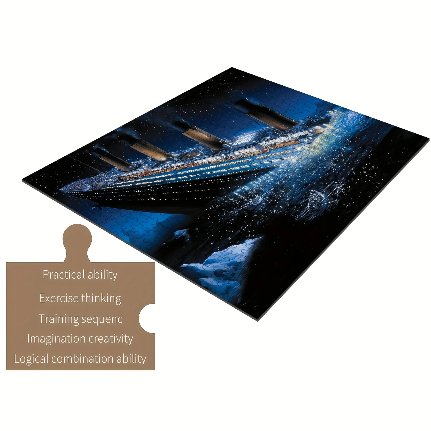 1000 قطعة من أحجية غرق تيتانيك - رؤية ليلية غامرة على شكل جليد ونجوم، مقاومة للخدش، سهلة الحمل، 19.25 × 26.75 بوصة