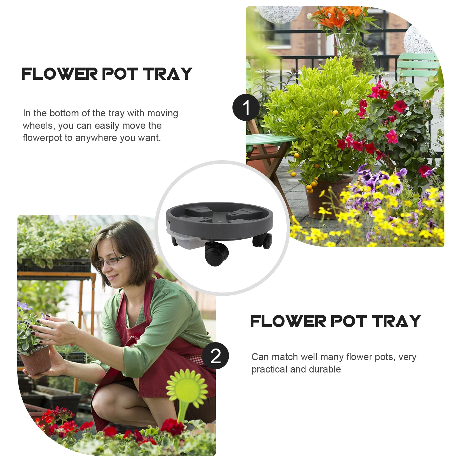 

1pc Roll Wheel Flowerpot Water Storage Thickened Movable Plant Pot Base Bonsai Garden Bottom Tray Home Plant Pot Tray