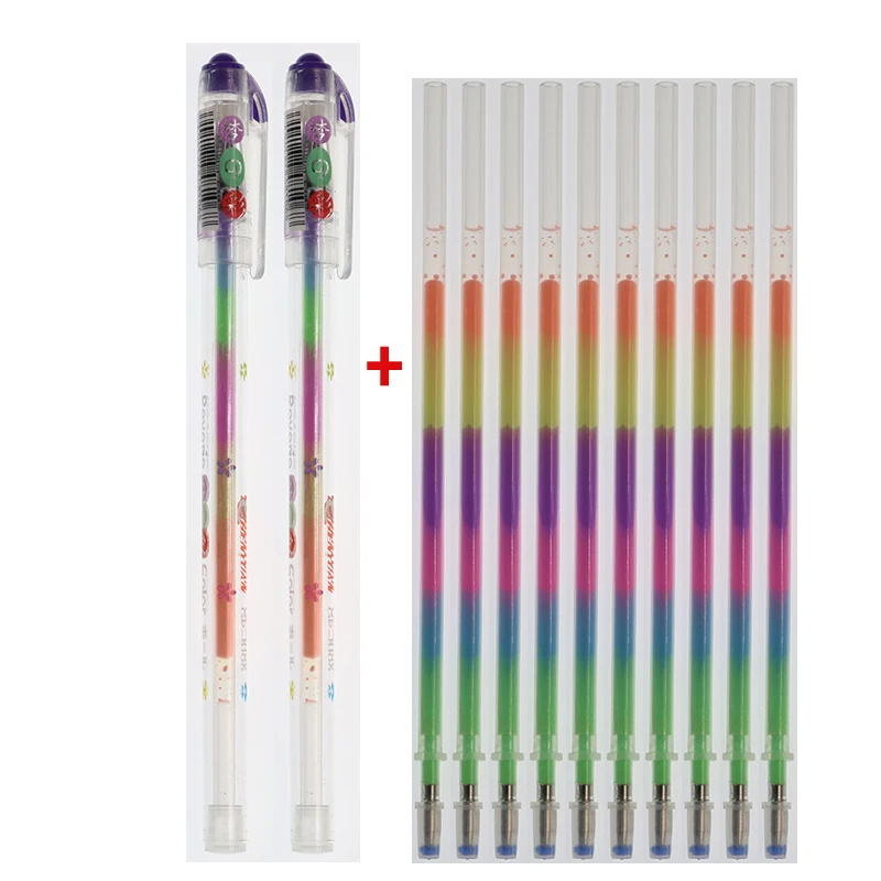 Rainbow Gel Pen Set para Crianças, Material Escolar e de Escritório, Marca Graffiti, Papelaria Educativa, 6 Cores, 10 Recargas, 2 Canetas