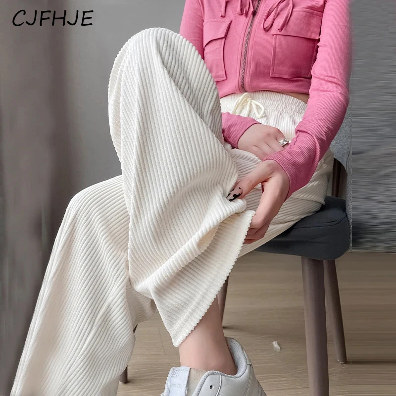 

CJFHJE Spring Women Korean Style Vintage Corduroy Harajuku Streetwear Wide Leg Pants Y2K Straight Trousers High Waist Pantalones