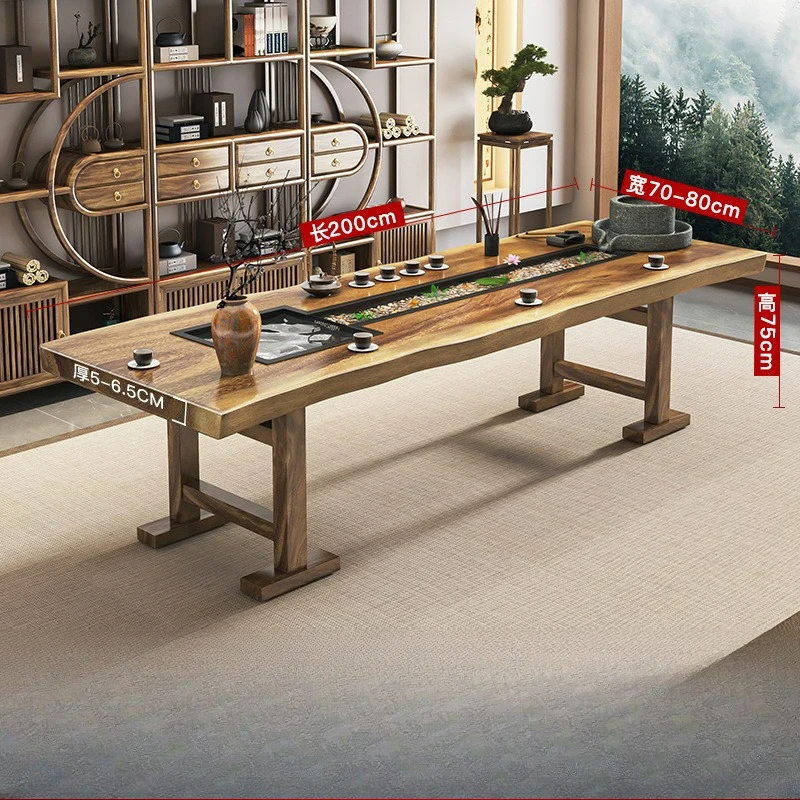 

Light luxury new Chinese-style household large board solid wood tea table walnut office negotiation tea table combination