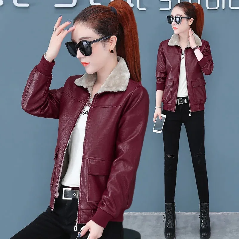 Women Jackets 2025Autumn Winter New Faux Leather Jacket Thicken Slim Waterproof Windproof Basic Coats Short Female Outerwear Top