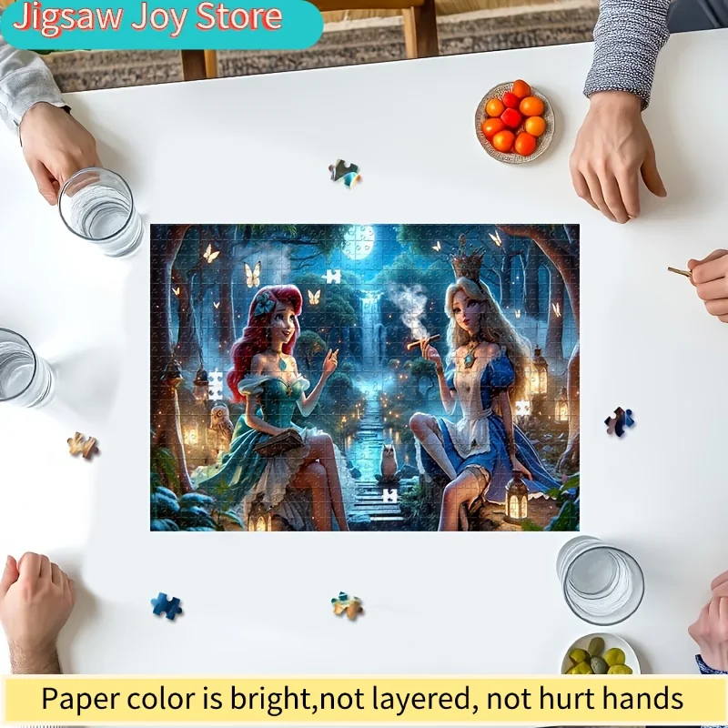 1000 stuks prinsessen voor Ariël en Alice in Wonderland mozaïekpuzzel - uitdagend puzzelspel met onregelmatige randen, dik karton