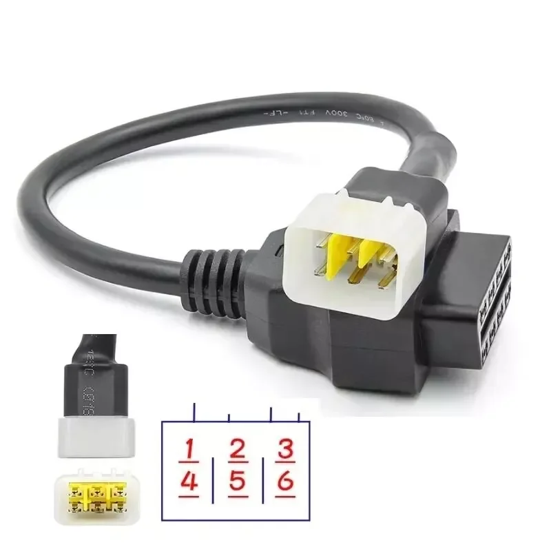 OBD2 6 Pin Diagnostic Plug Adaptor Cable For BOSCH And For DELPHI ECUs 6PIN Motorcycle Bike ATV To 16pin OBD