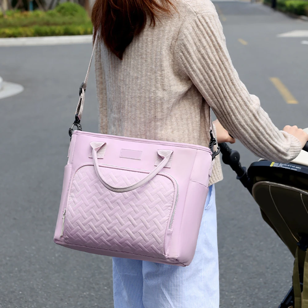 

Розовая стеганая модная сумка для подгузников - подвесной органайзер для детских принадлежностей большой емкости 2-в-1 через плечо и коляски