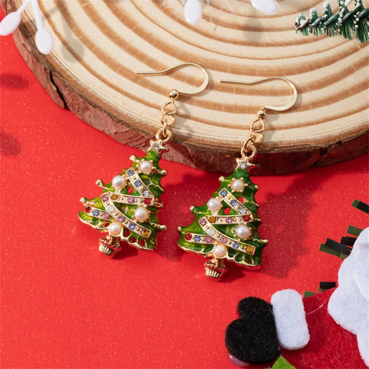 Urlaub Weihnachtsbaum Tropfen Ohrringe Bunte Strass Imitation Perle Grün Emaille Baum Ohrring Für Frauen Männer Weihnachten Schmuck