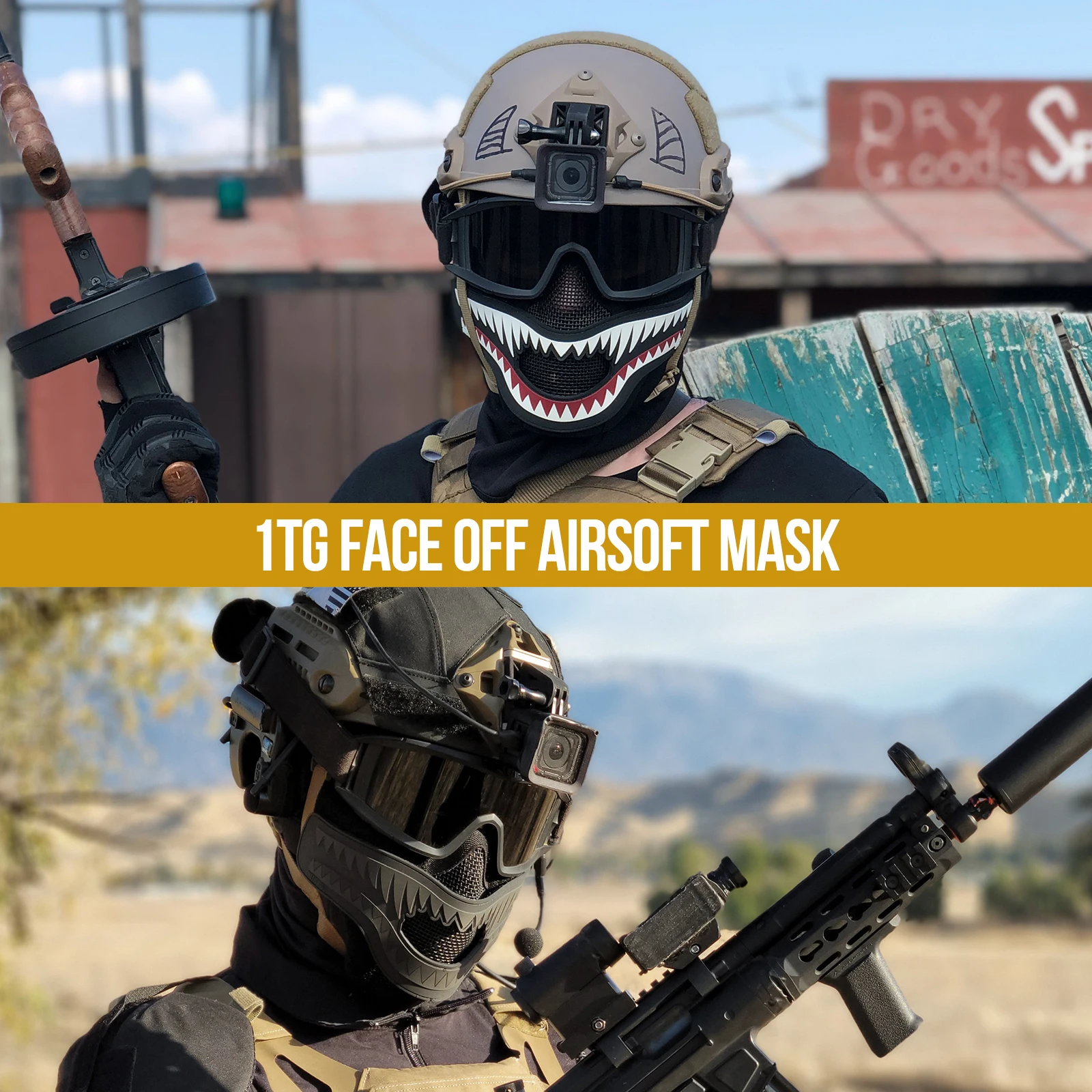 ONETIGRIS X STORM faltbare Airsoft-Mesh-Maske mit abnehmbarem Haifischbacken-Moral-Patch, taktische Halbgesichtsschutzmaske für CS