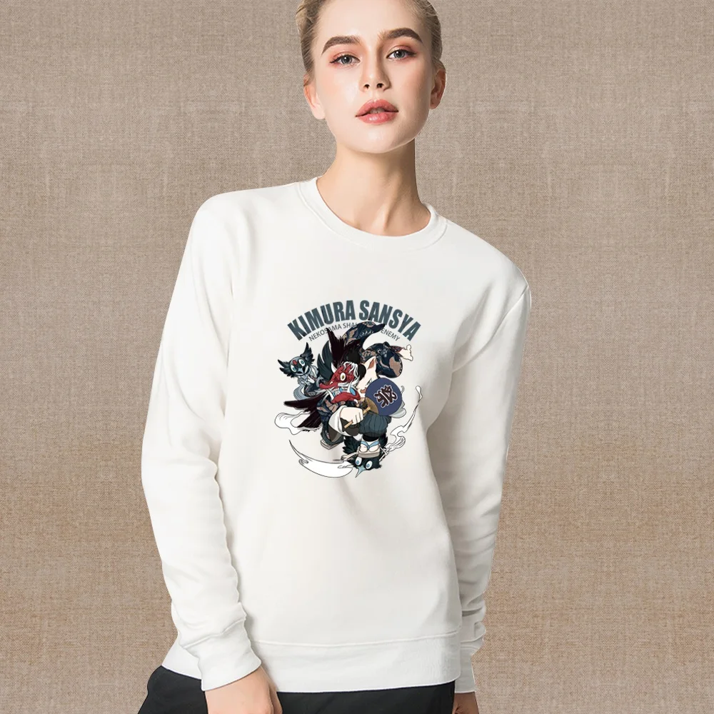 Women Loose Sweatshirts Casual Long Sleeve Samurai Print Round Neck Tops Woman Clothing Pullovers Comfortable Trend Streetwear