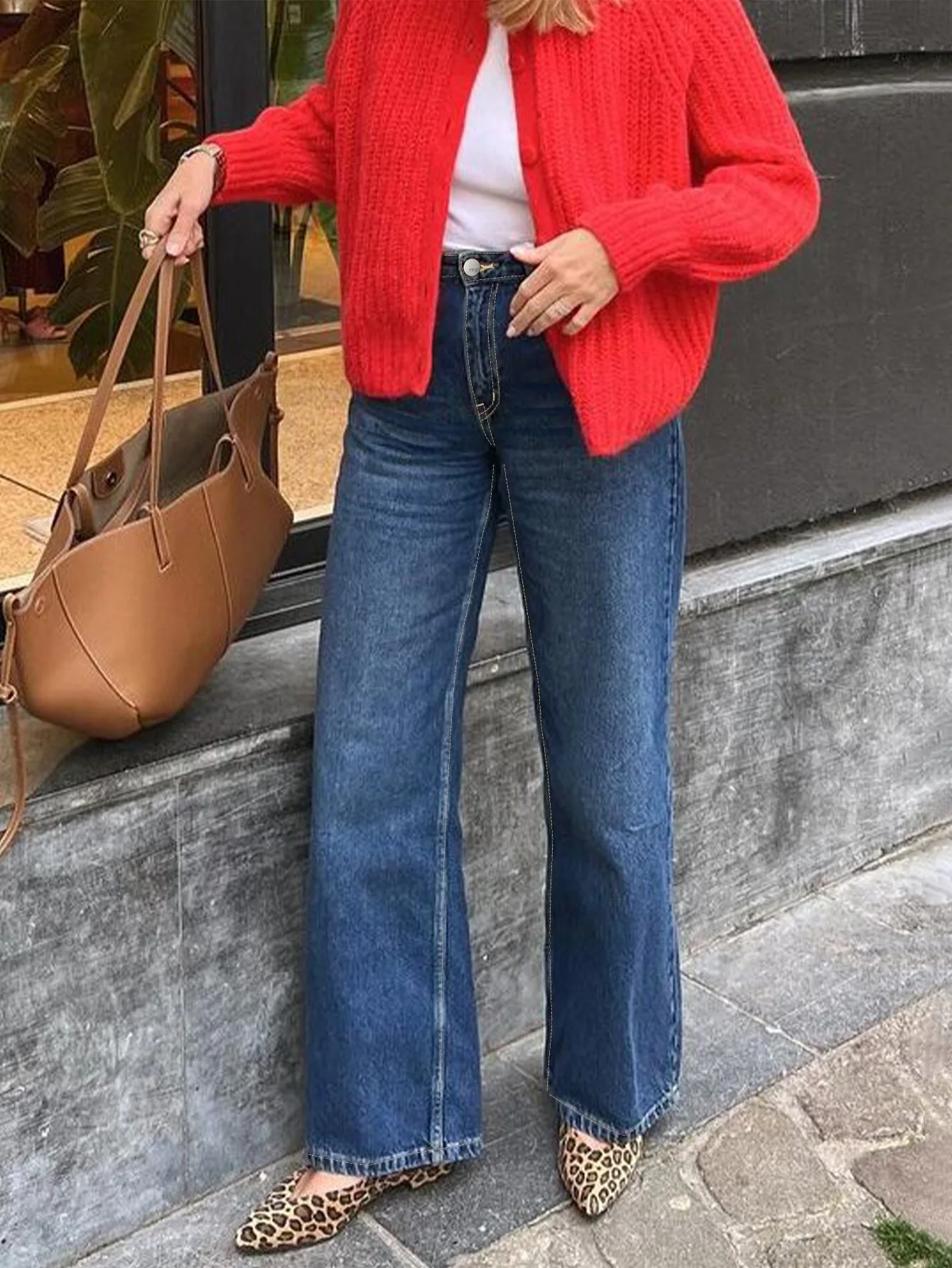 

Женские прямые джинсы, синие джинсы с высокой талией, стрейчевые, широкие, свободные и удобные, подходят для повседневной носки.