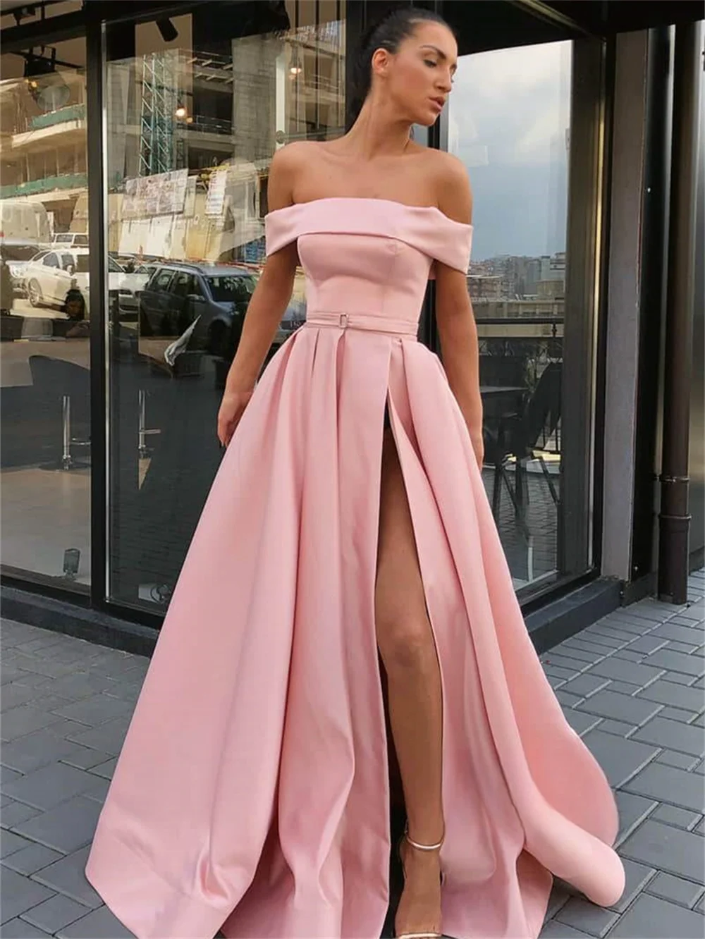 

Elegant Sleeveless Prom Dress Romantic Pink Bride Gown 2024 Charming Satin A-Line Evening Gown Vestidos De Novia