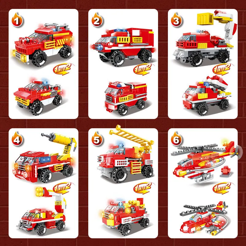Fire Line Rescue Fire Small Particle assembly building block Boy Interactive Gift Model car