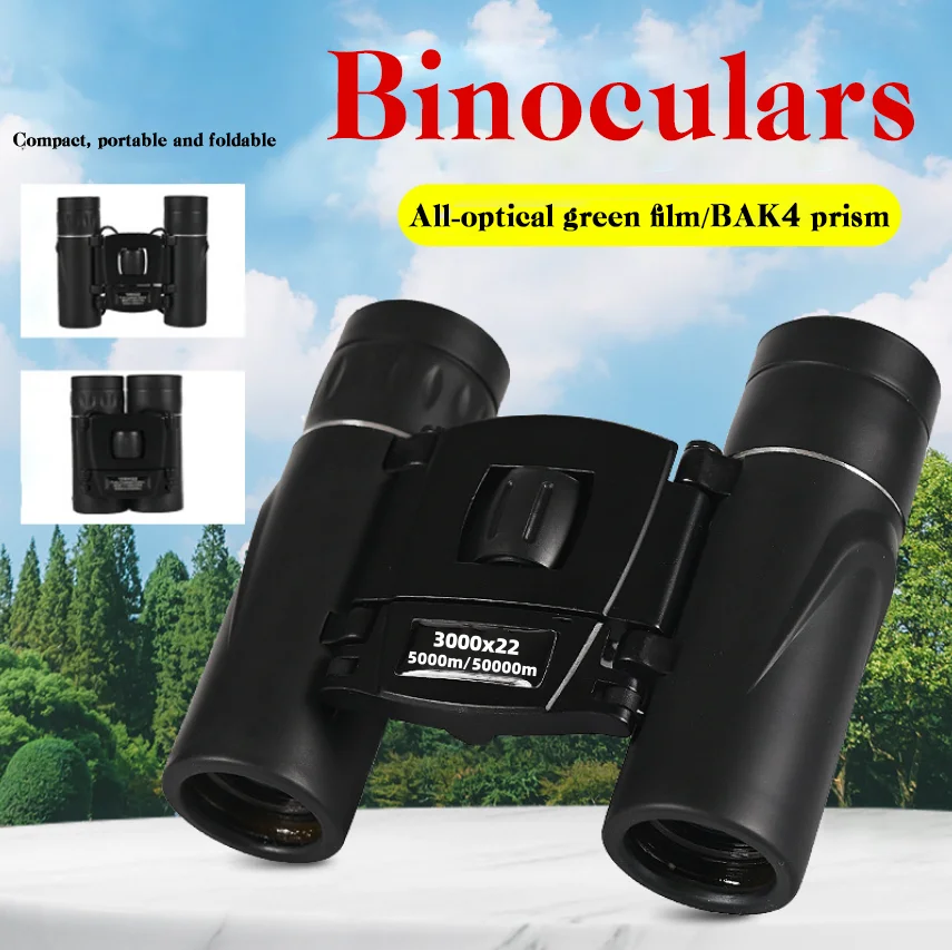 High Power Binoculars 3000x22 HD Low Light Level Portable Travel Long Range Folding Mini Telescope Optics For Camping