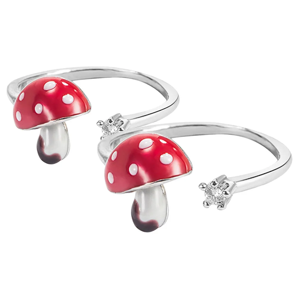 

2 Pcs Mushroom Ring Costume Jewelry for Women Girls Rings Adjustable Aesthetic Alloy Teen Jewellery Teens